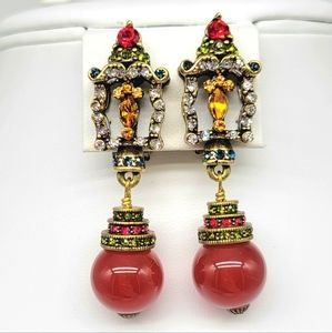 Heidi Daus Swarovski Crystal and Genuine Carnelian Christmas Lantern Earrings